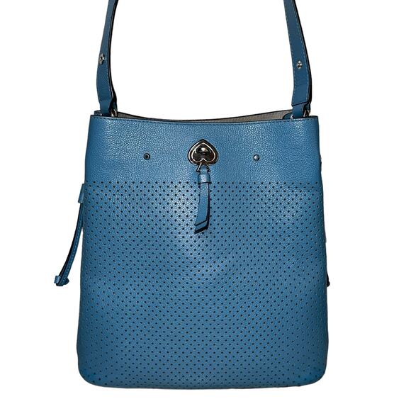 Kate Spade Bucket Marble Pebble Leather Niagara Blue Satchel Crossbody Purse Bag - Picture 5 of 16